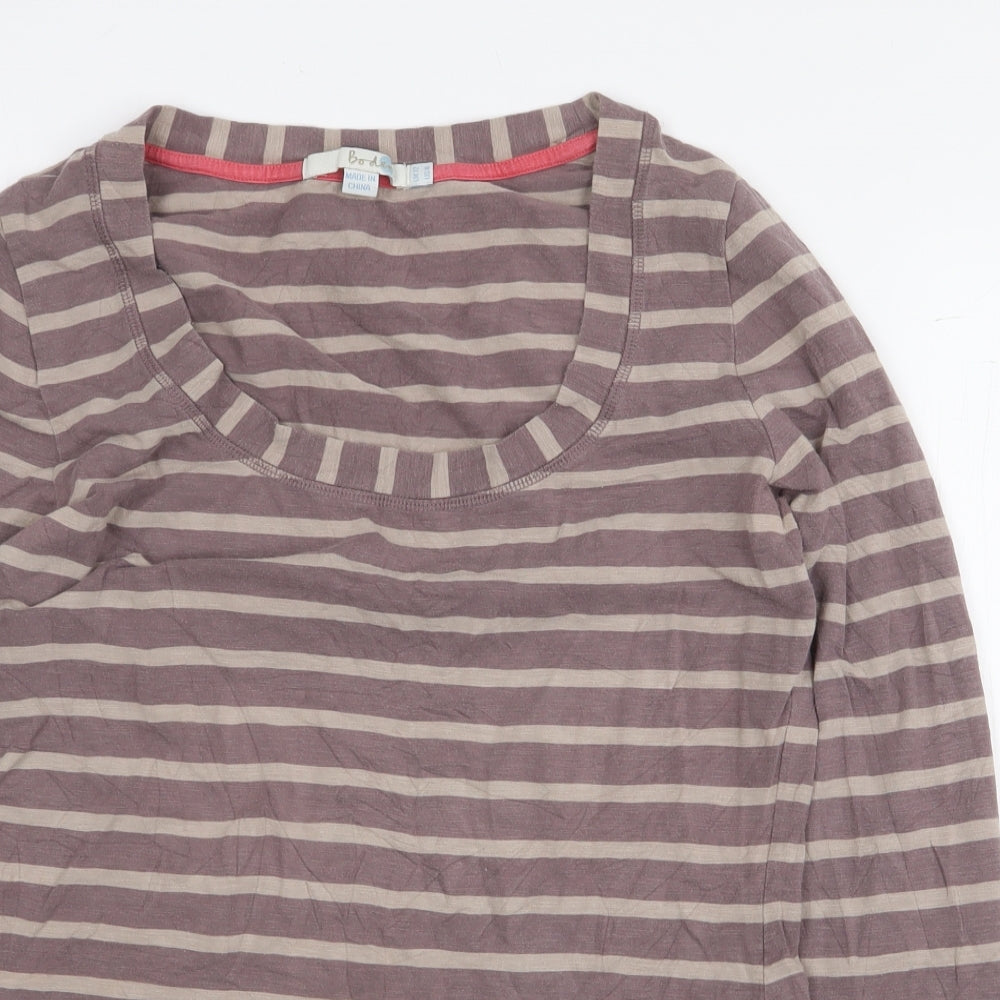 Boden Womens Brown Striped Cotton Basic T-Shirt Size 12 Scoop Neck