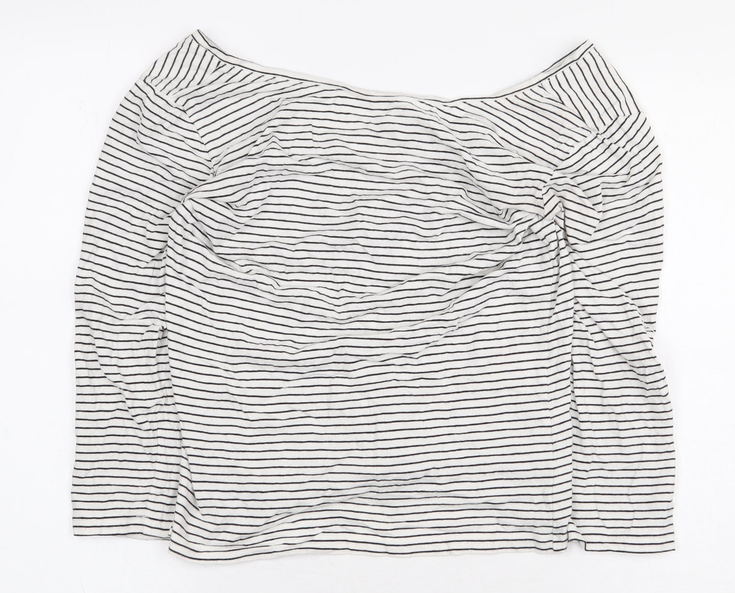 Warehouse Womens White Striped Cotton Basic T-Shirt Size 10 Off the Shoulder