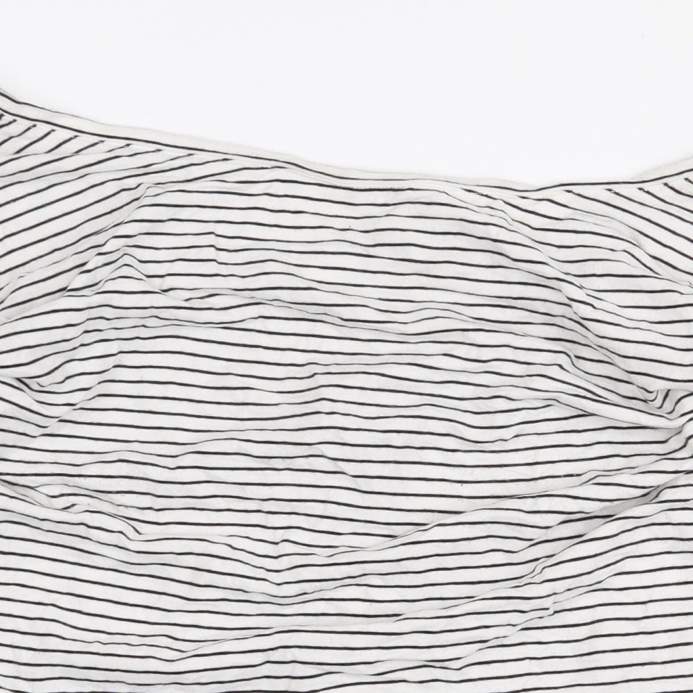 Warehouse Womens White Striped Cotton Basic T-Shirt Size 10 Off the Shoulder