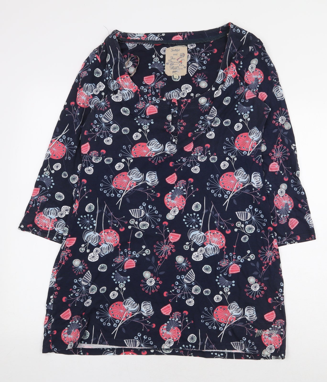 Mantaray Womens Multicoloured Floral 100% Cotton Basic Blouse Size 14 Scoop Neck