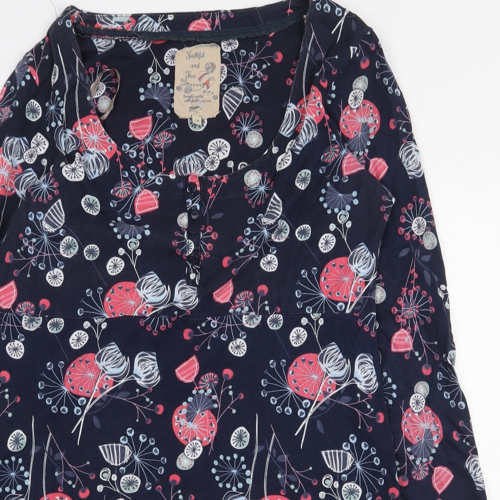 Mantaray Womens Multicoloured Floral 100% Cotton Basic Blouse Size 14 Scoop Neck