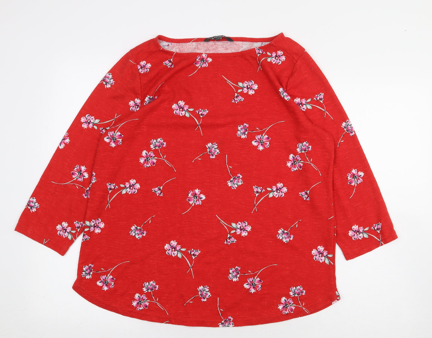 Bonmarché Womens Red Floral Polyester Basic Blouse Size 16 Boat Neck
