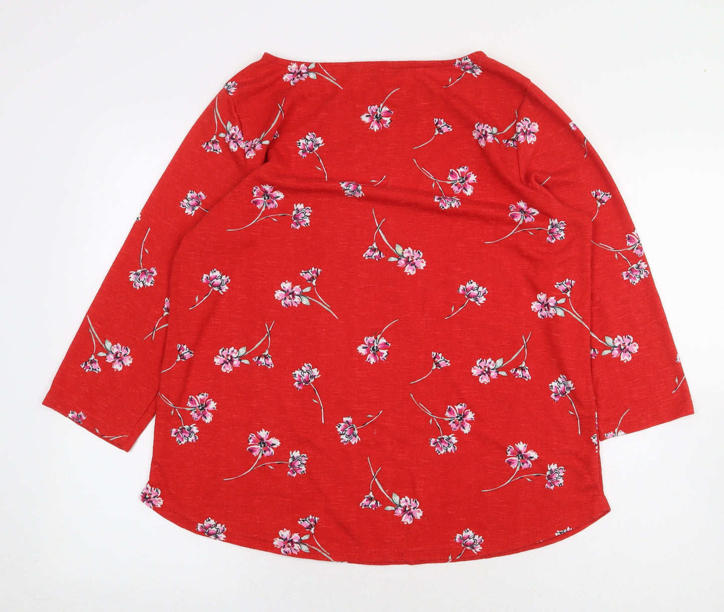 Bonmarché Womens Red Floral Polyester Basic Blouse Size 16 Boat Neck