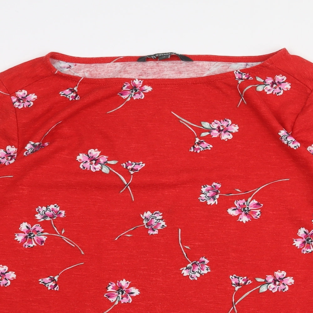 Bonmarché Womens Red Floral Polyester Basic Blouse Size 16 Boat Neck