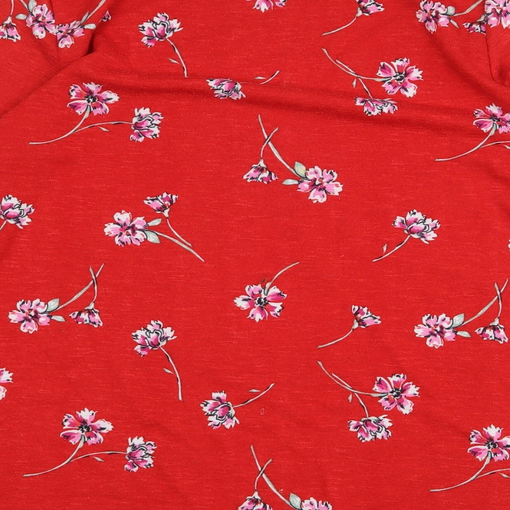 Bonmarché Womens Red Floral Polyester Basic Blouse Size 16 Boat Neck