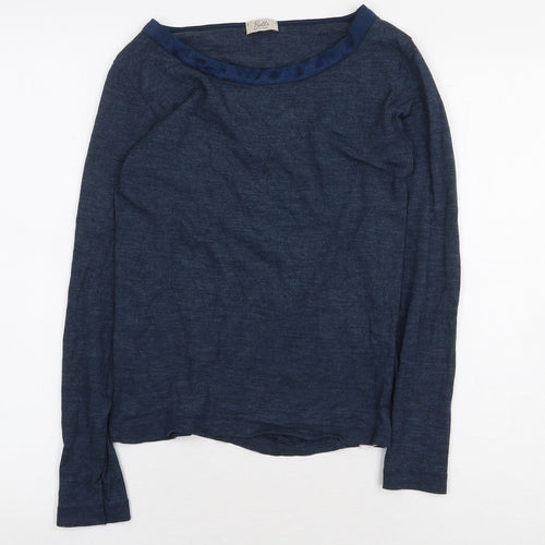 Bella di Notte Womens Blue Wool Basic T-Shirt Size 8 Boat Neck - `