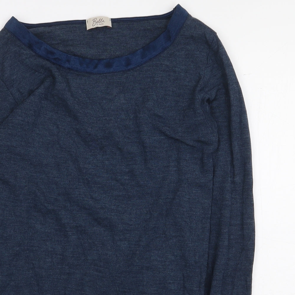 Bella di Notte Womens Blue Wool Basic T-Shirt Size 8 Boat Neck - `
