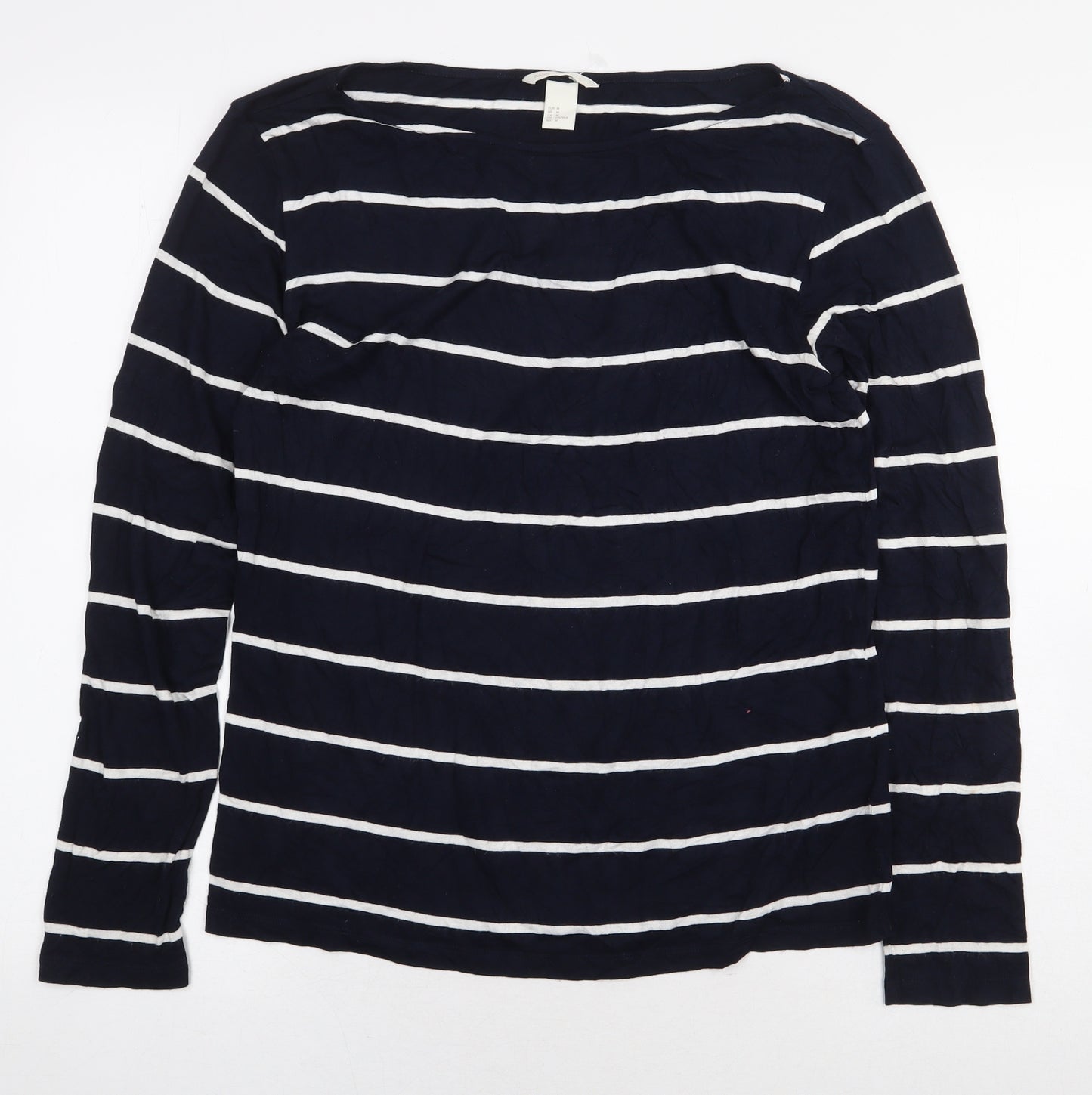 H&M Womens Blue Striped Viscose Basic T-Shirt Size M Boat Neck