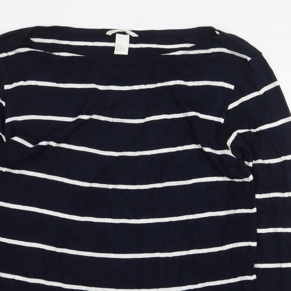 H&M Womens Blue Striped Viscose Basic T-Shirt Size M Boat Neck