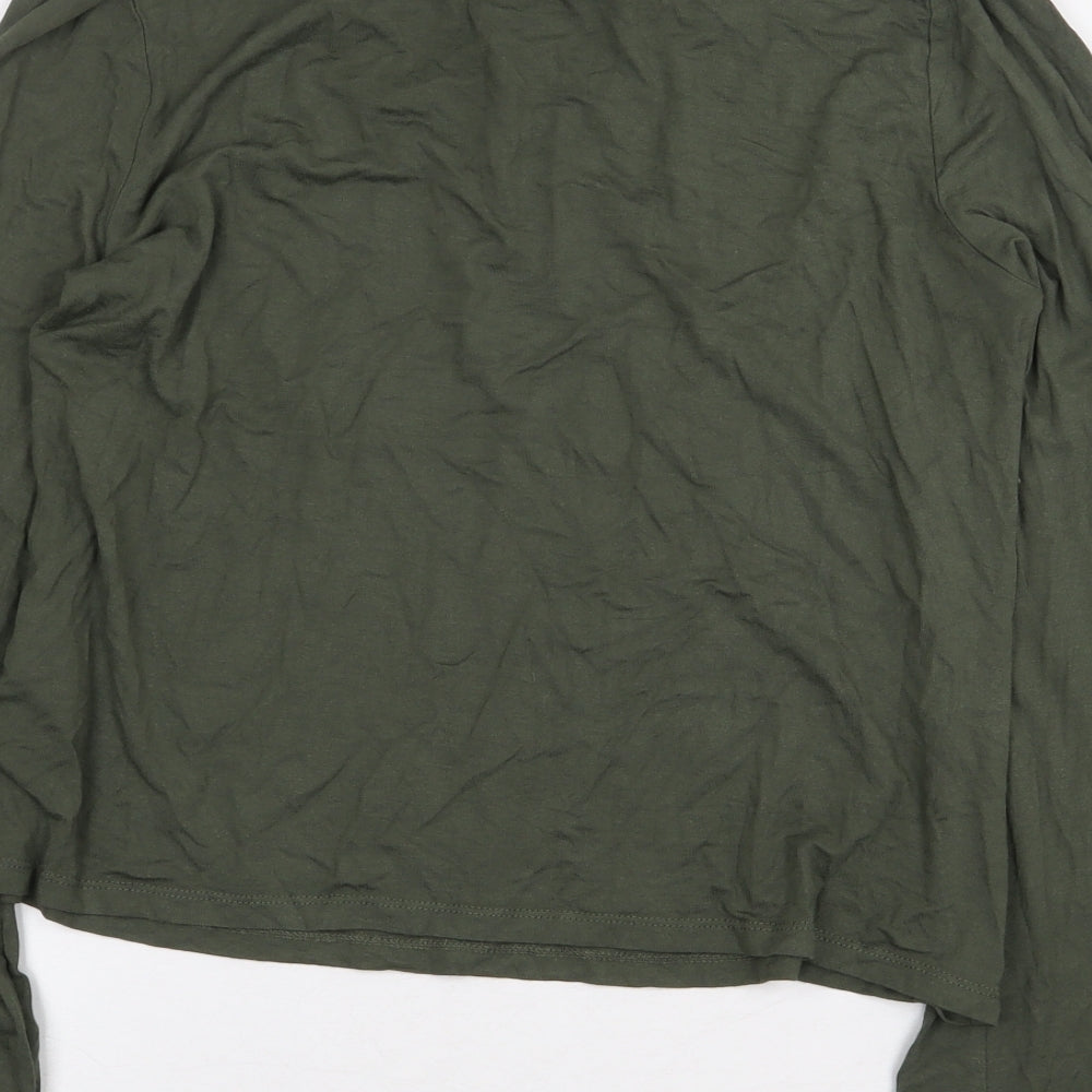 Primark Womens Green Viscose Basic T-Shirt Size 12 V-Neck - Lace Up Detail Flared Sleeves