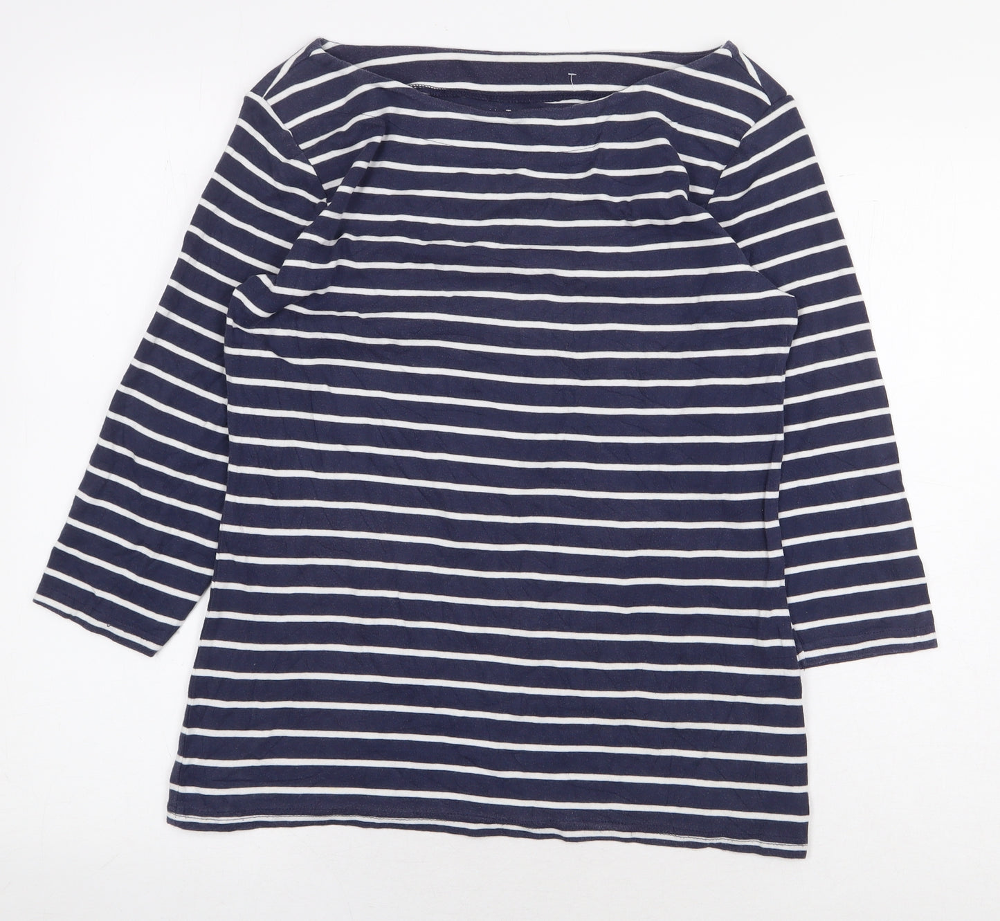 Nutmeg Womens Blue Striped Cotton Basic T-Shirt Size 14 Off the Shoulder