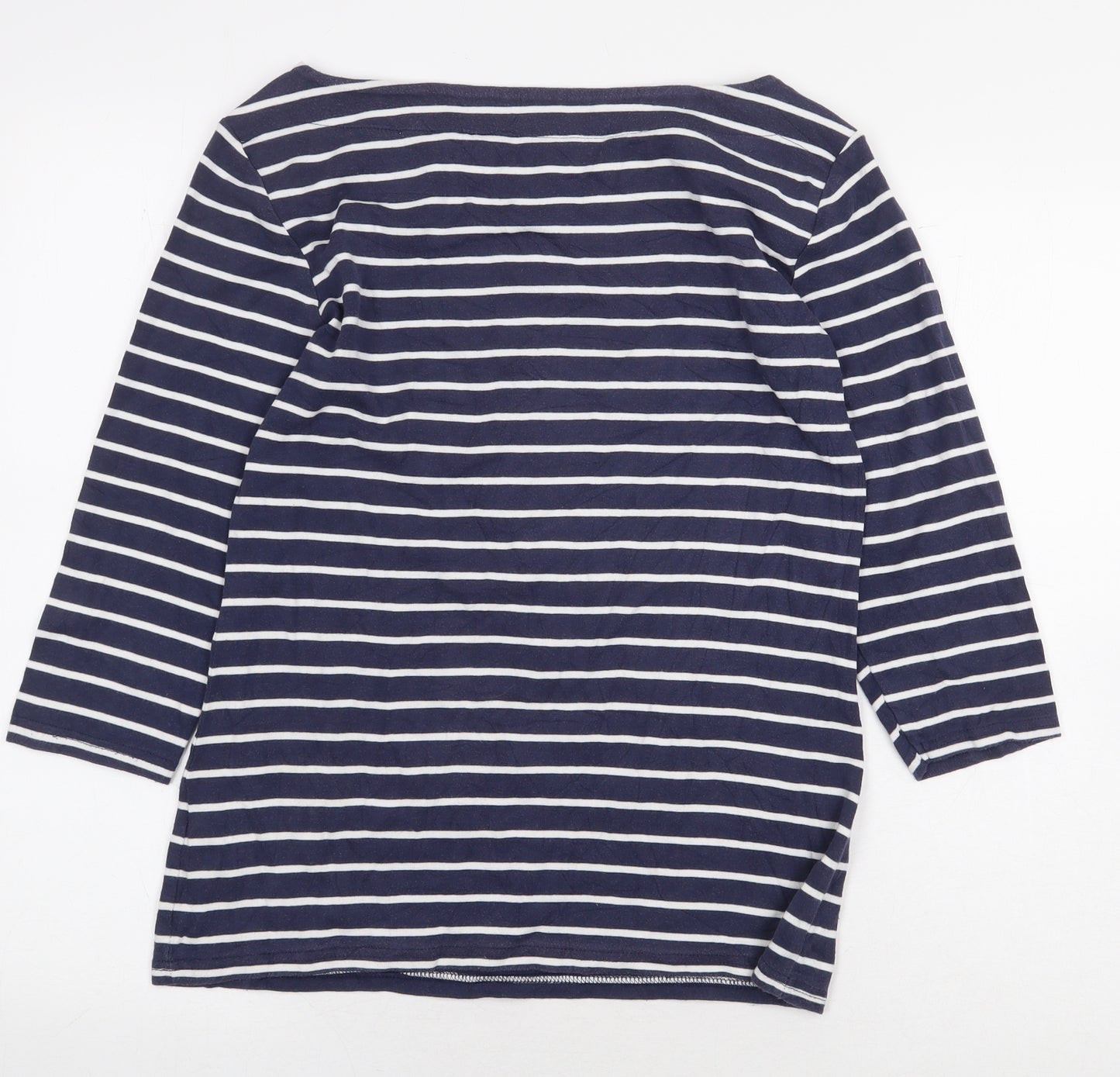 Nutmeg Womens Blue Striped Cotton Basic T-Shirt Size 14 Off the Shoulder