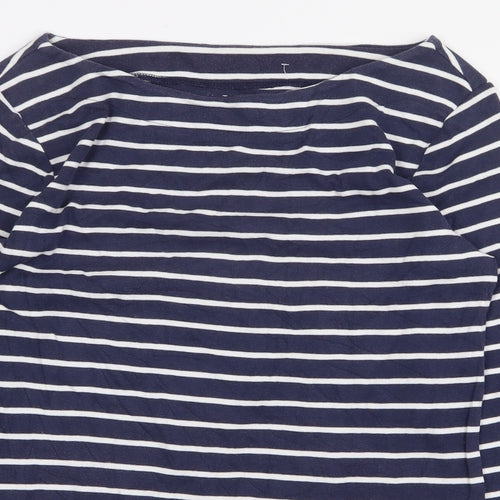 Nutmeg Womens Blue Striped Cotton Basic T-Shirt Size 14 Off the Shoulder