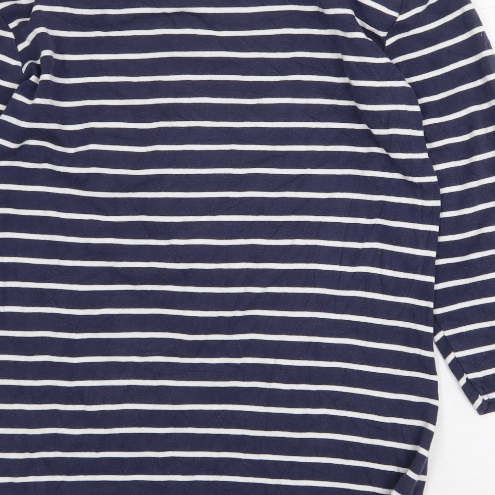 Nutmeg Womens Blue Striped Cotton Basic T-Shirt Size 14 Off the Shoulder