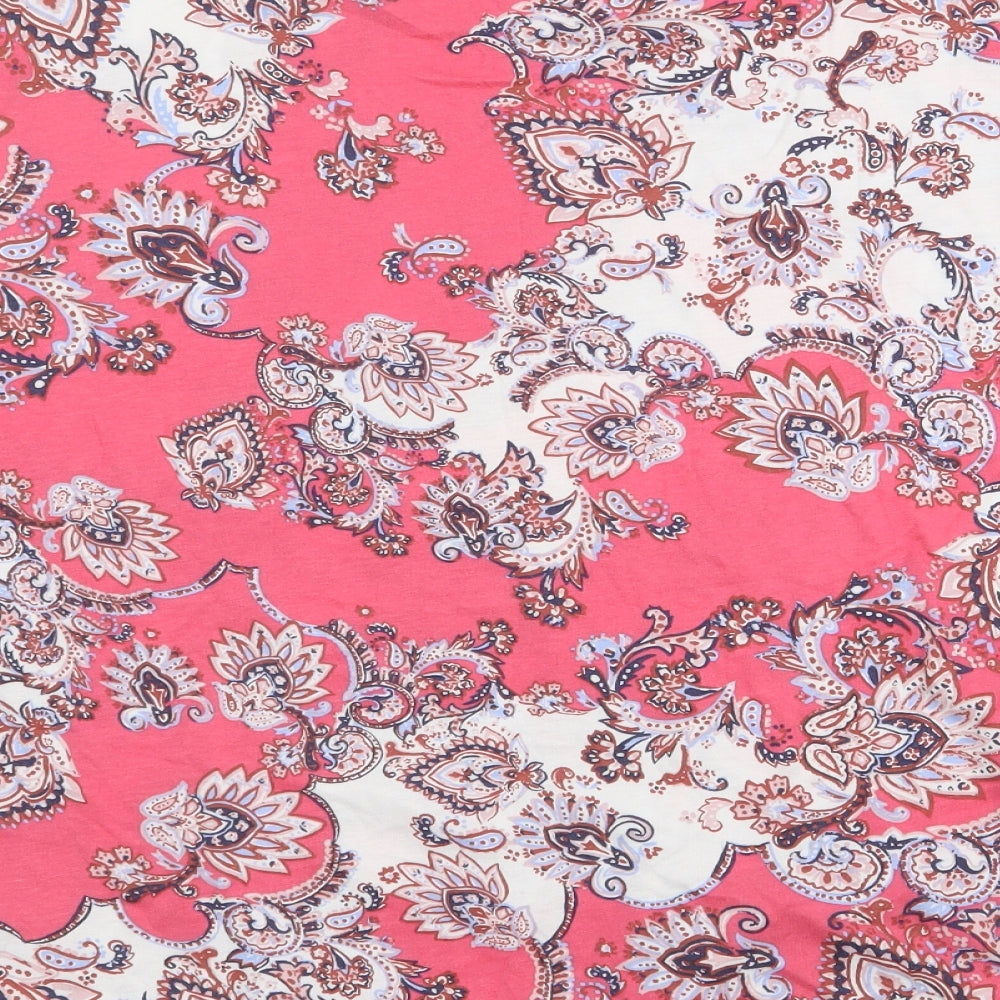 Debenhams Womens Pink Floral Cotton Basic T-Shirt Size 14 Boat Neck - Tie Detail