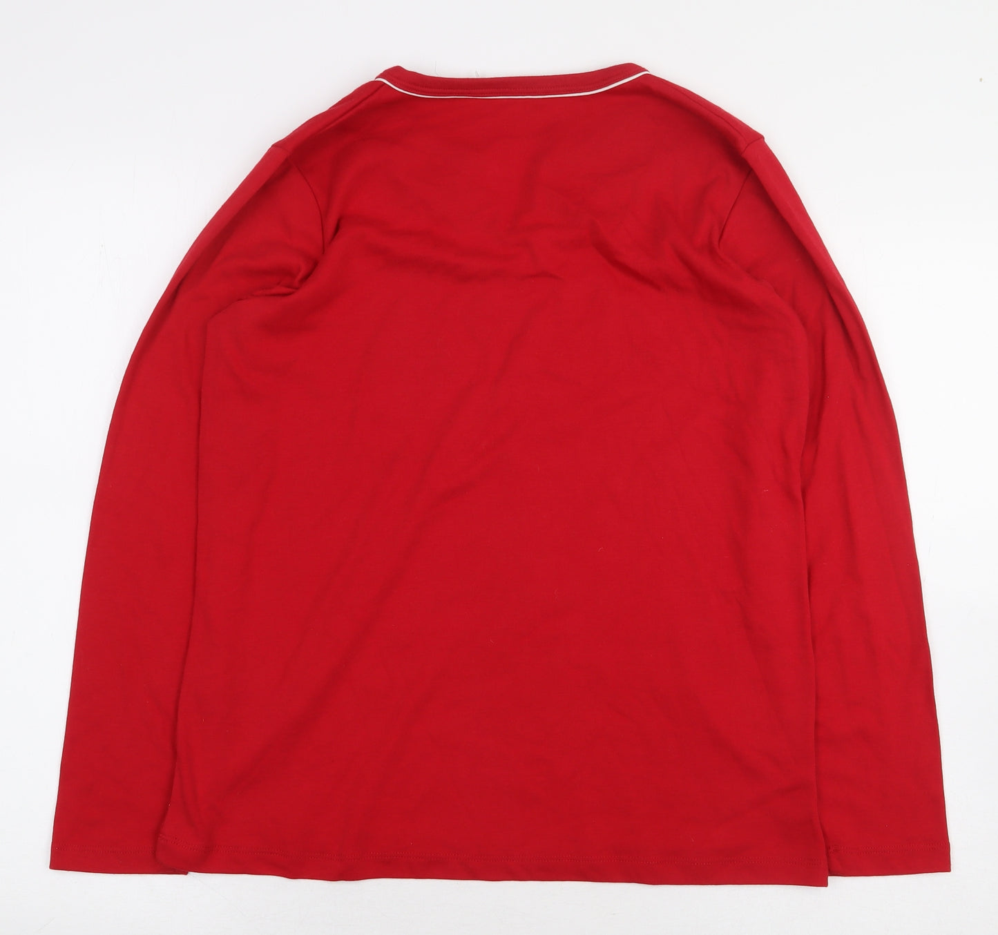 Promise Womens Red Geometric Polyester Basic T-Shirt Size L V-Neck - Christmas