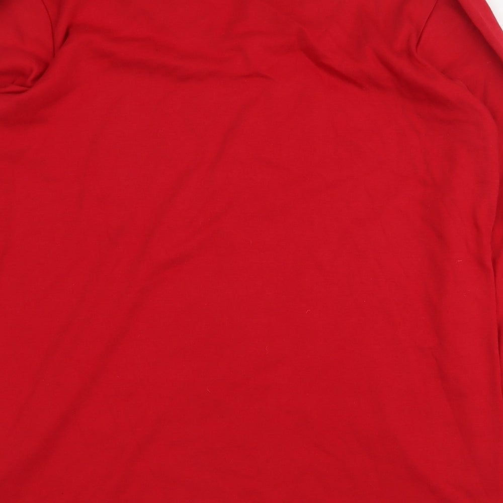 Promise Womens Red Geometric Polyester Basic T-Shirt Size L V-Neck - Christmas