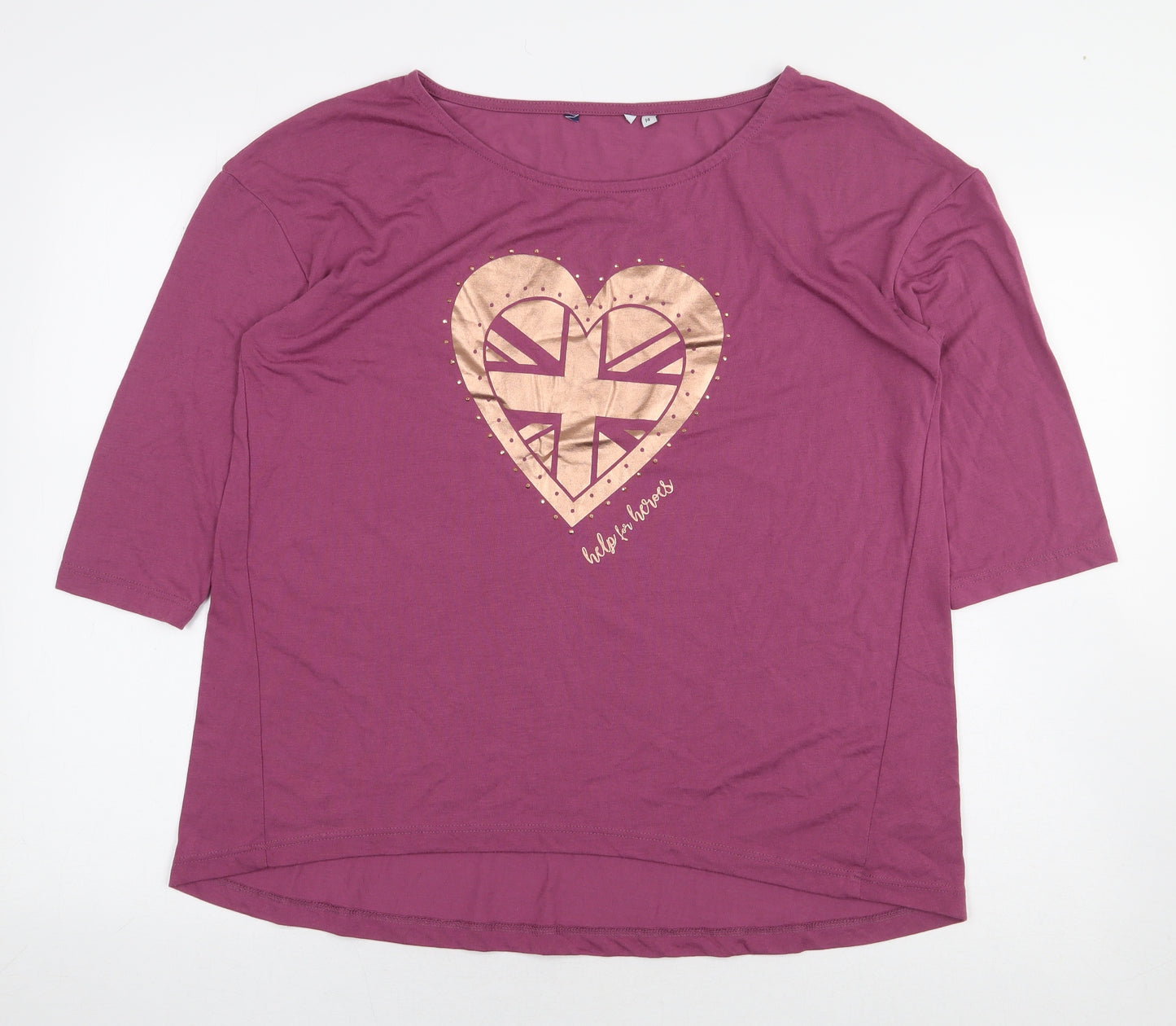 Help For Heroes Womens Purple Viscose Basic T-Shirt Size 14 Boat Neck - Heart Cross