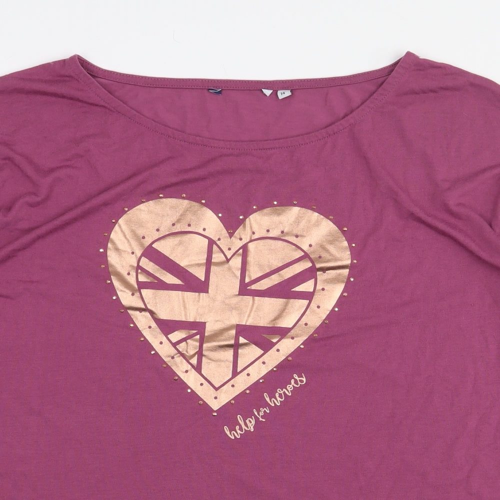 Help For Heroes Womens Purple Viscose Basic T-Shirt Size 14 Boat Neck - Heart Cross