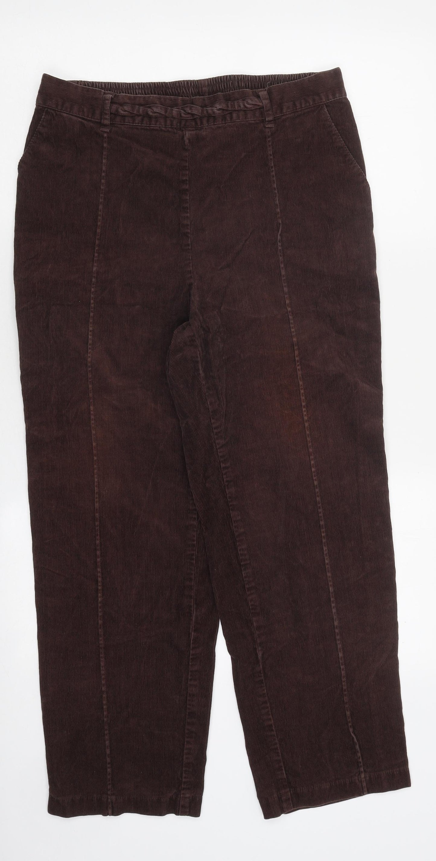 Marks and Spencer Womens Brown Cotton Capri Trousers Size 12 L27 in Regular Zip