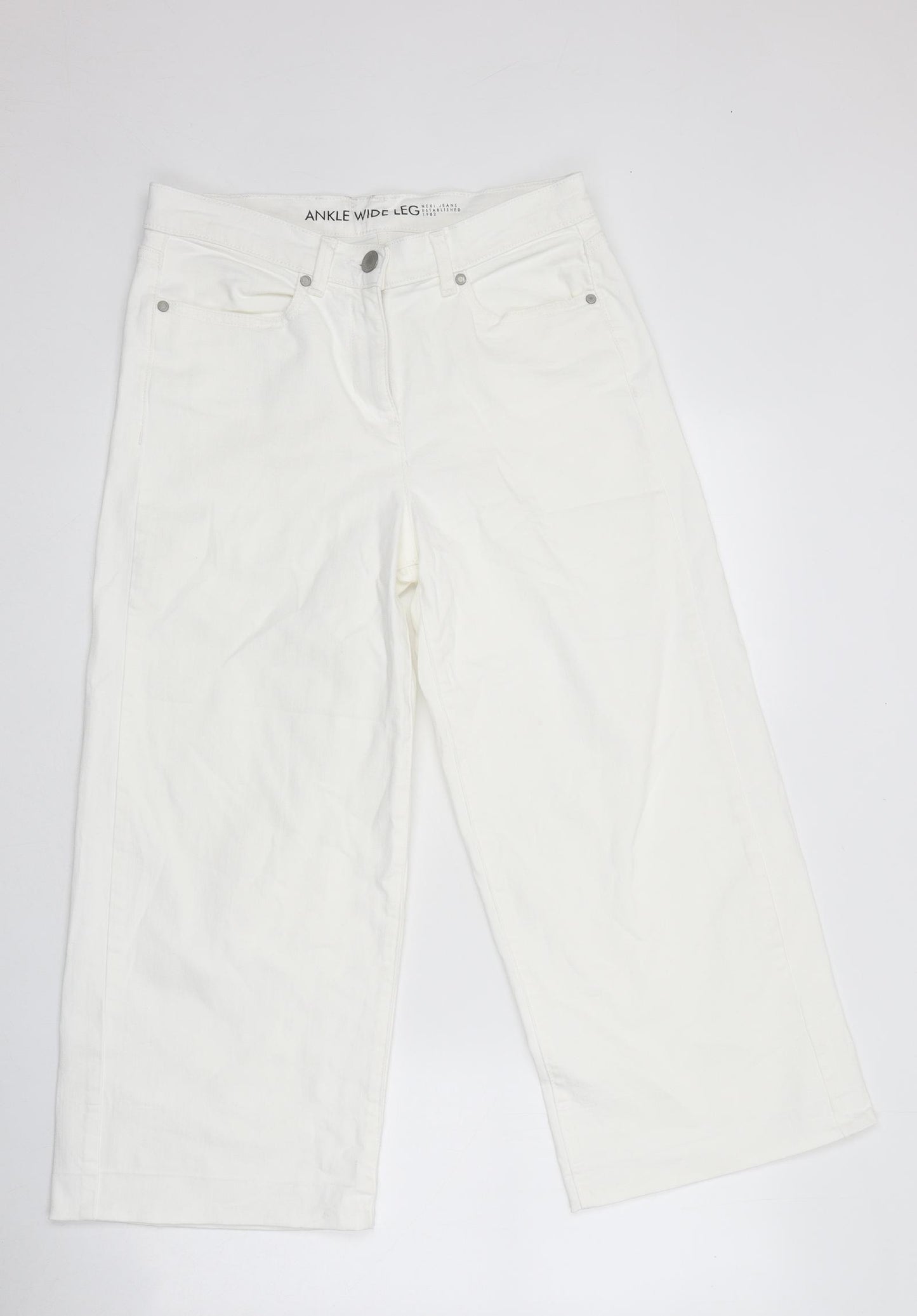 NEXT Womens White 100% Cotton Wide-Leg Jeans Size 10 L24 in Regular Zip