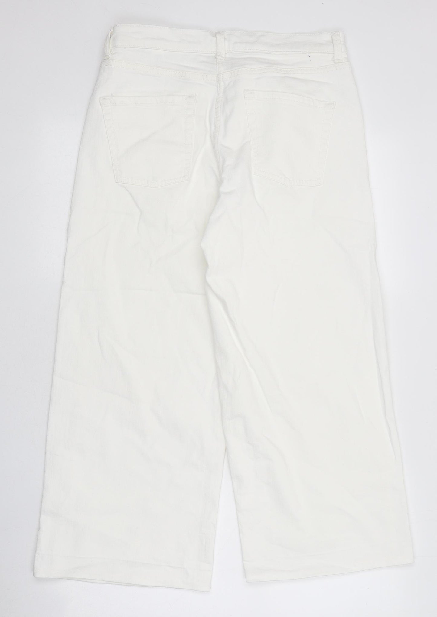 NEXT Womens White 100% Cotton Wide-Leg Jeans Size 10 L24 in Regular Zip