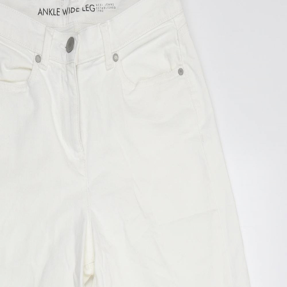 NEXT Womens White 100% Cotton Wide-Leg Jeans Size 10 L24 in Regular Zip