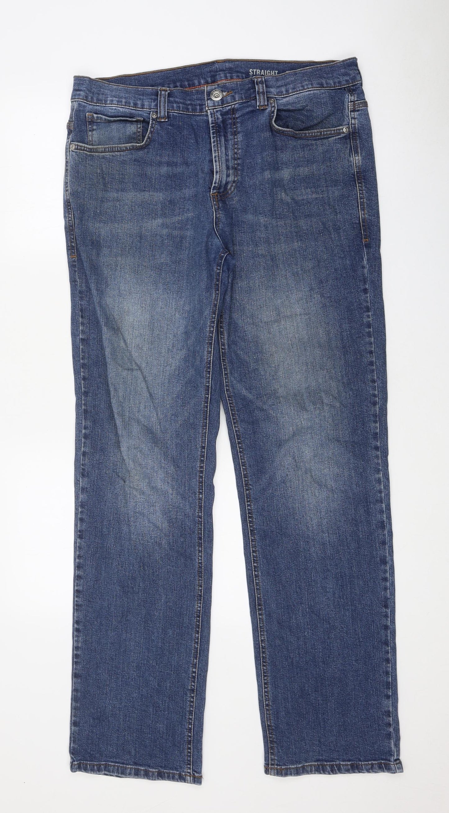 F&F Mens Blue Cotton Straight Jeans Size 36 in L32 in Regular Zip