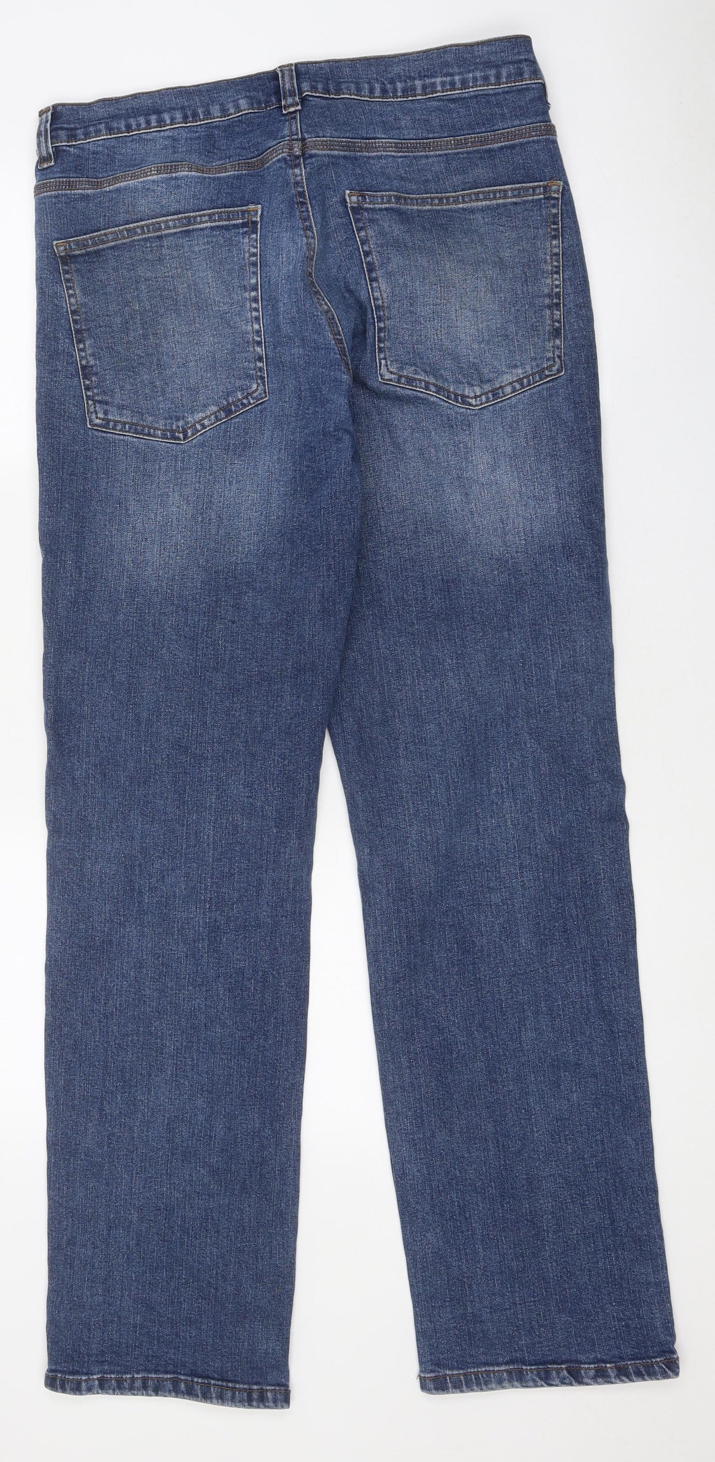 F&F Mens Blue Cotton Straight Jeans Size 36 in L32 in Regular Zip