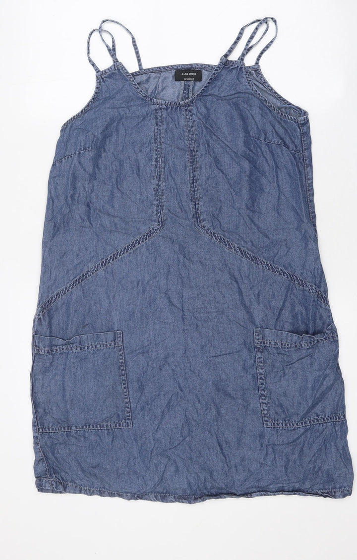 Yessica Womens Blue 100% Cotton Tank Dress Size 8 Square Neck Pullover