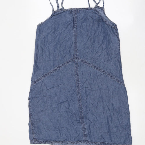 Yessica Womens Blue 100% Cotton Tank Dress Size 8 Square Neck Pullover