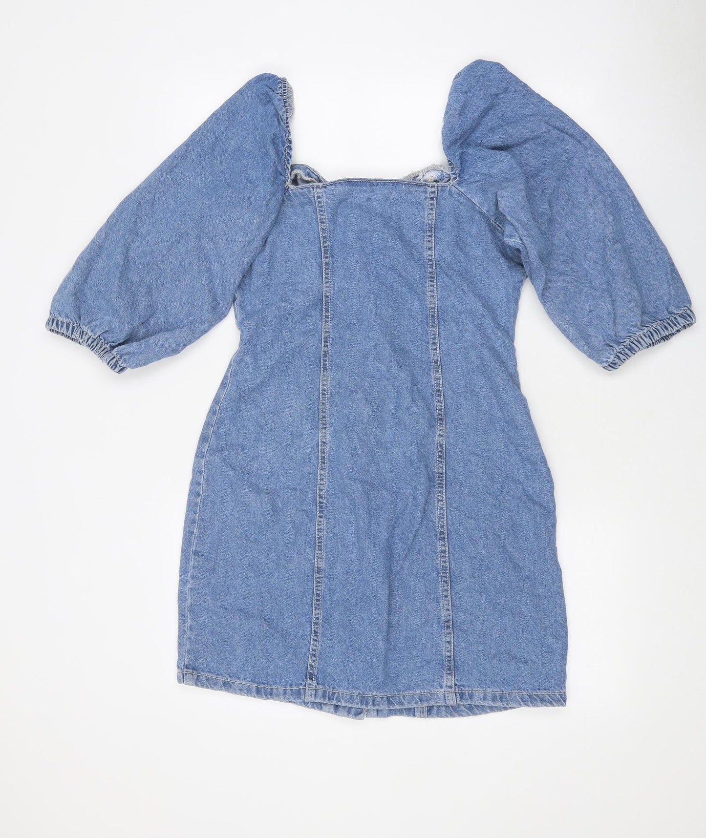 Primark Womens Blue 100% Silk A-Line Size 10 Sweetheart Button