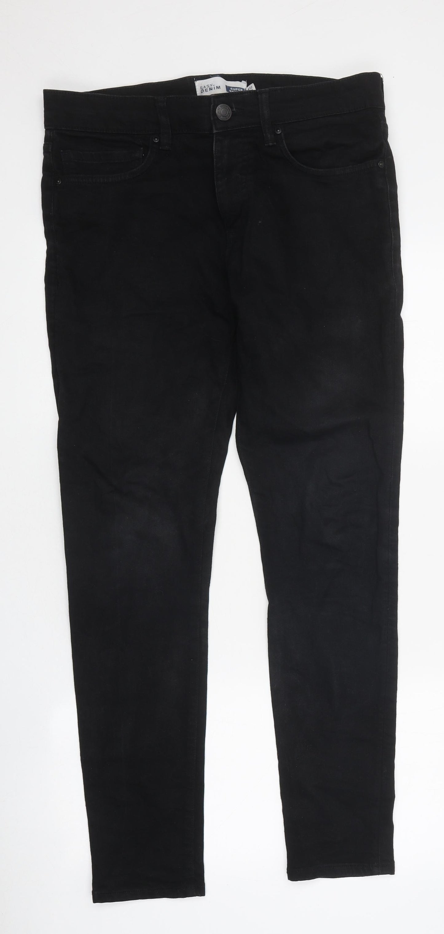 Easy Mens Black Cotton Skinny Jeans Size 32 in L32 in Regular Zip