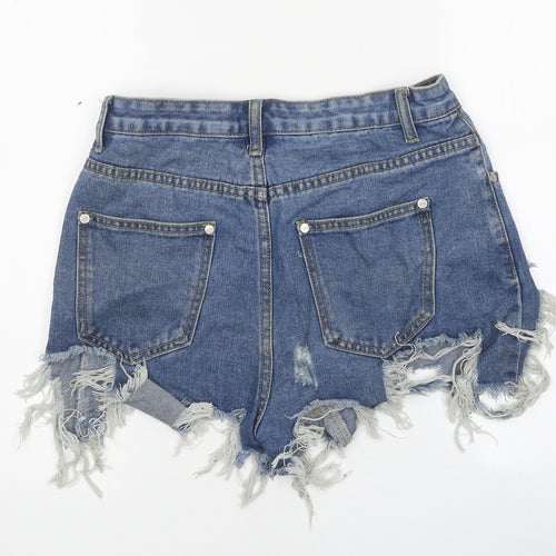 Boohoo Womens Blue 100% Cotton Cut-Off Shorts Size 8 L10 in Regular Zip - Distressed