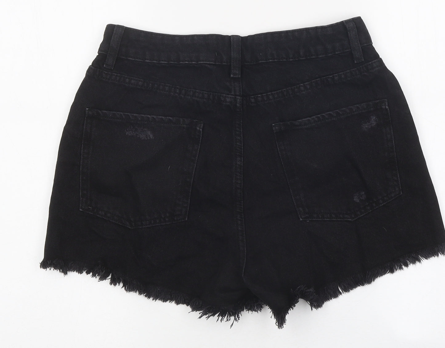 Primark Womens Black 100% Cotton Hot Pants Shorts Size 10 L10 in Regular Zip - Distressed