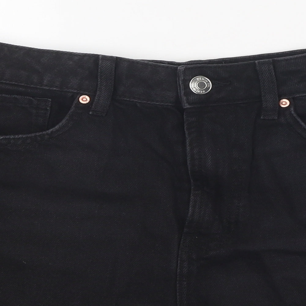 Primark Womens Black 100% Cotton Hot Pants Shorts Size 10 L10 in Regular Zip - Distressed