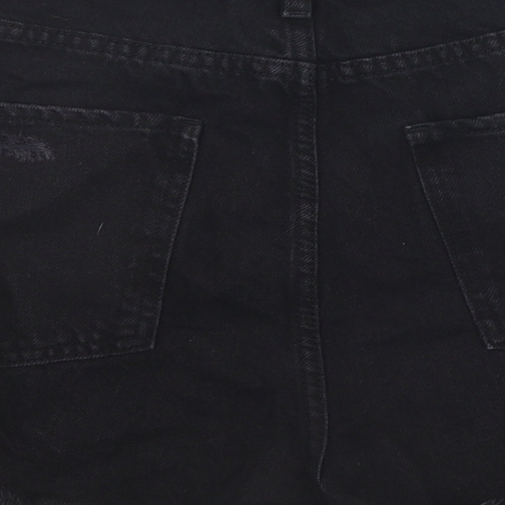 Primark Womens Black 100% Cotton Hot Pants Shorts Size 10 L10 in Regular Zip - Distressed