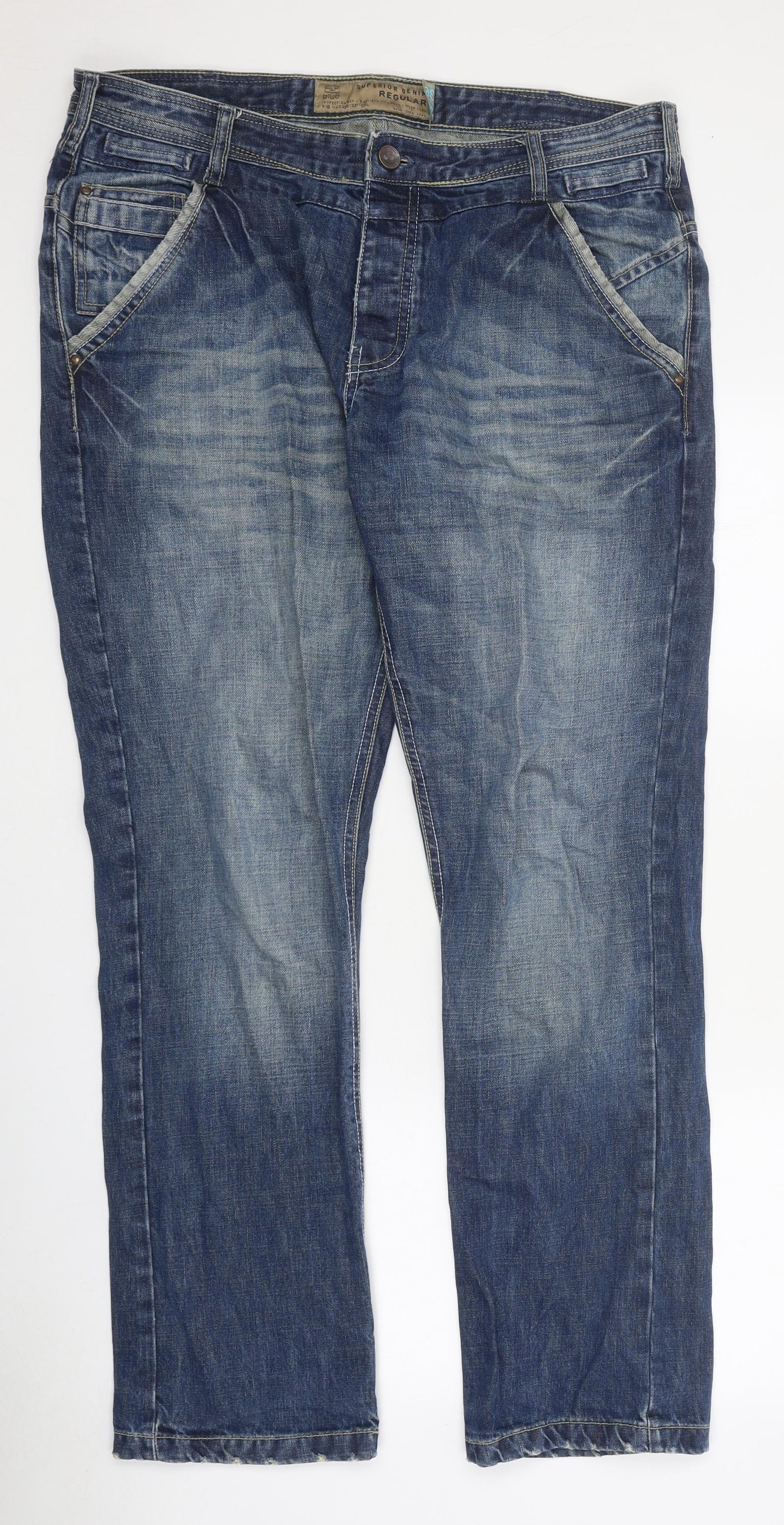 F&F Mens Blue Cotton Straight Jeans Size 36 in L32 in Regular Tie