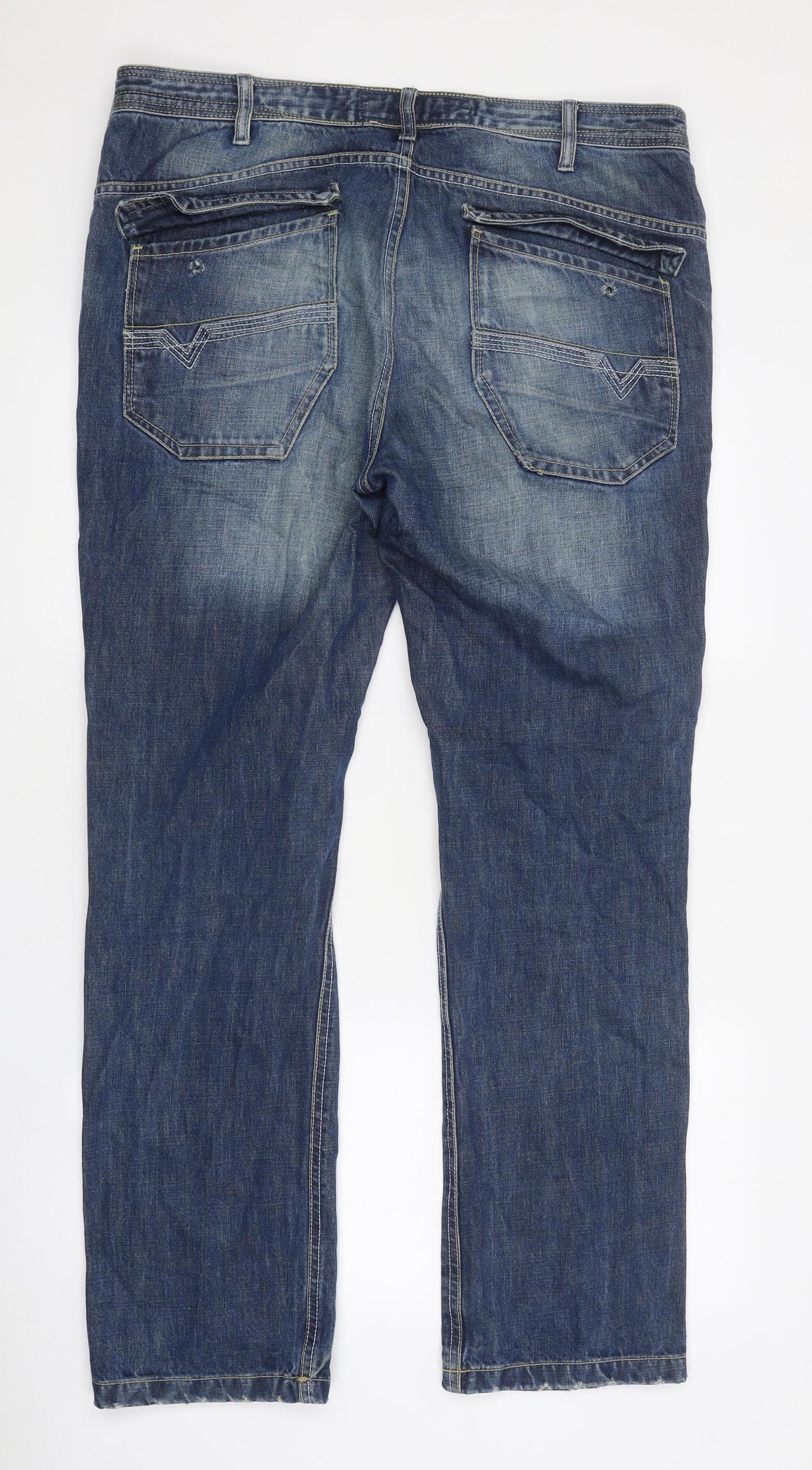 F&F Mens Blue Cotton Straight Jeans Size 36 in L32 in Regular Tie