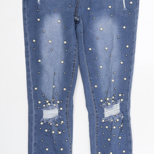 Preworn Womens Blue 100% Cotton Skinny Jeans Size S L30 in Regular Zip - Distressed Look