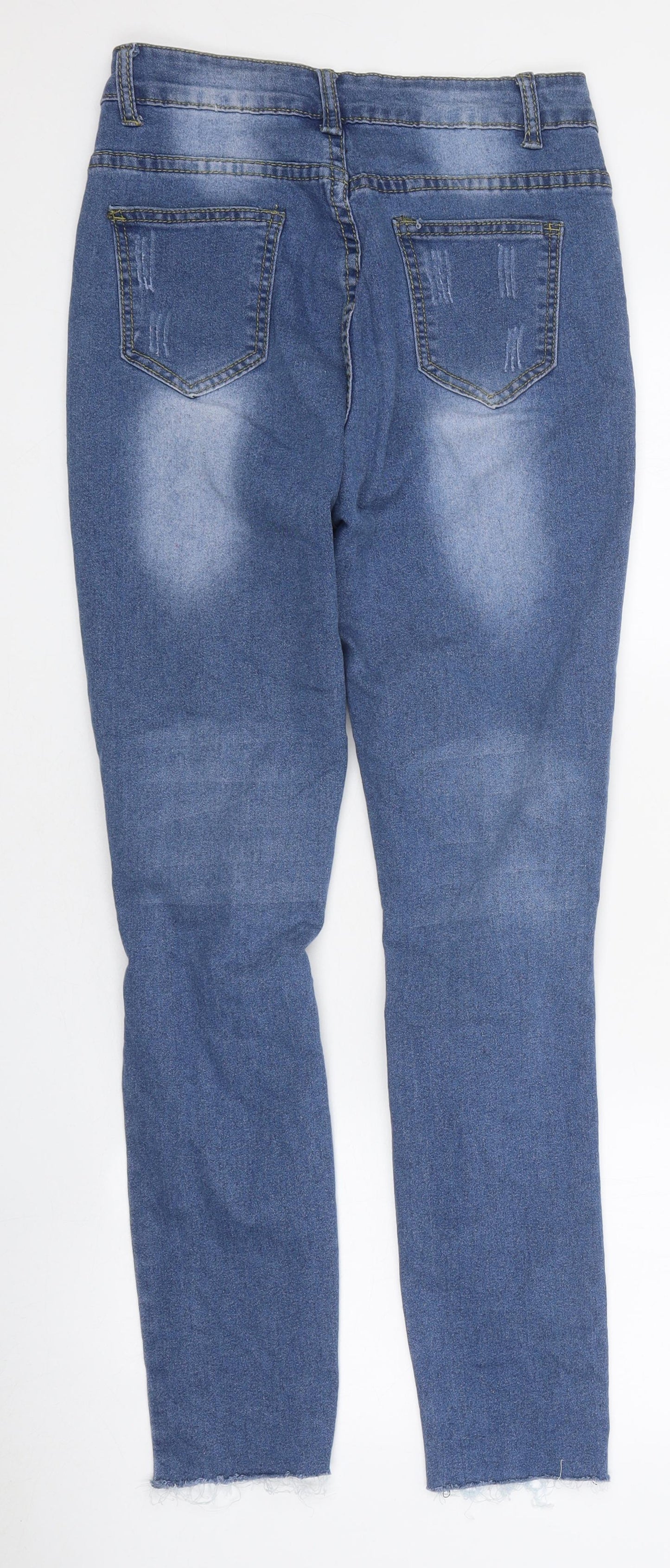 Preworn Womens Blue 100% Cotton Skinny Jeans Size S L30 in Regular Zip - Distressed Look