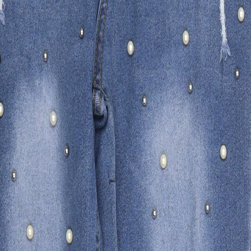 Preworn Womens Blue 100% Cotton Skinny Jeans Size S L30 in Regular Zip - Distressed Look