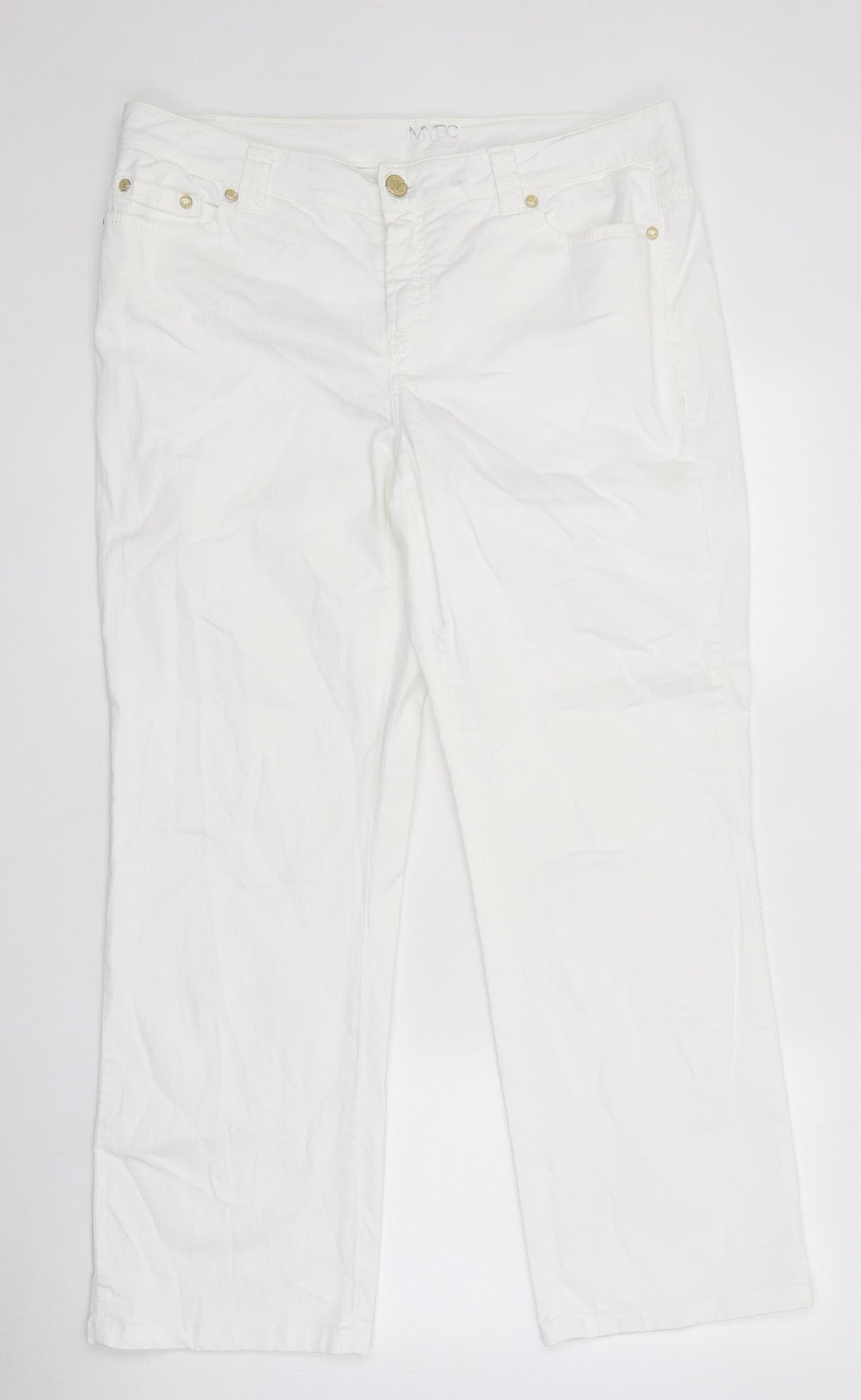 MyBc Womens White 100% Cotton Wide-Leg Jeans Size 40 in L30 in Regular Zip