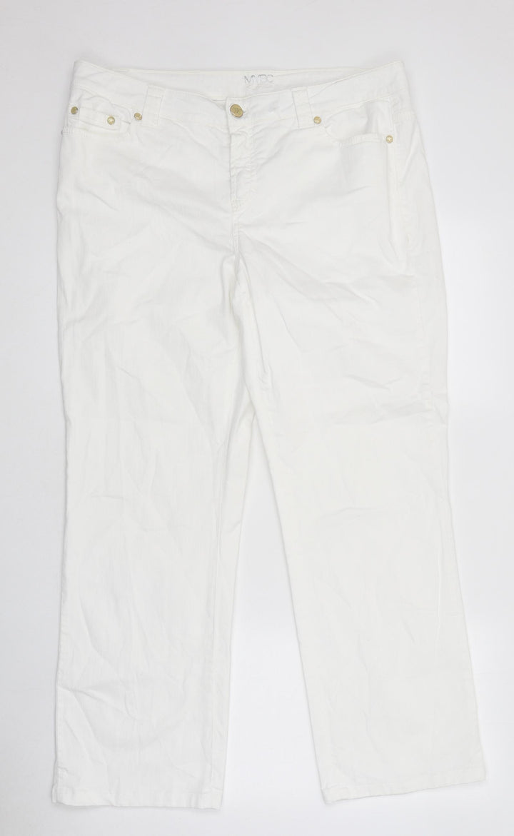 MyBc Womens White 100% Cotton Wide-Leg Jeans Size 40 in L30 in Regular Zip