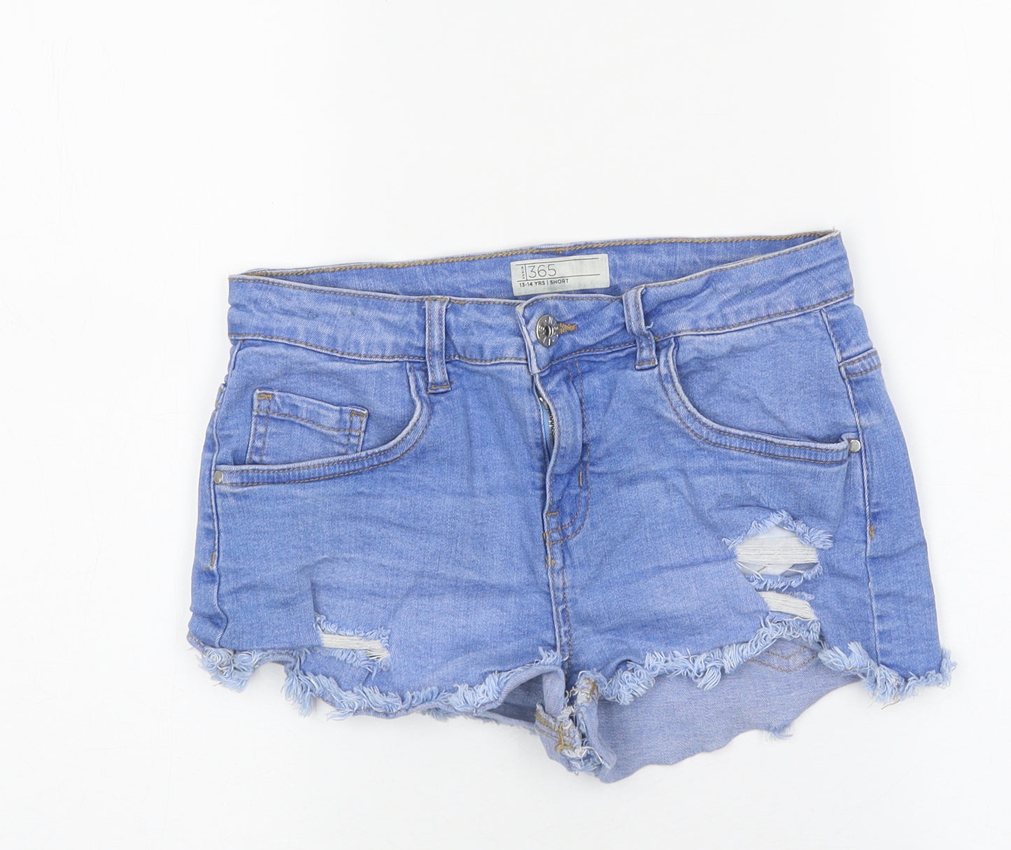 365 Denim Girls Blue 100% Linen Hot Pants Shorts Size 13-14 Years Regular Zip