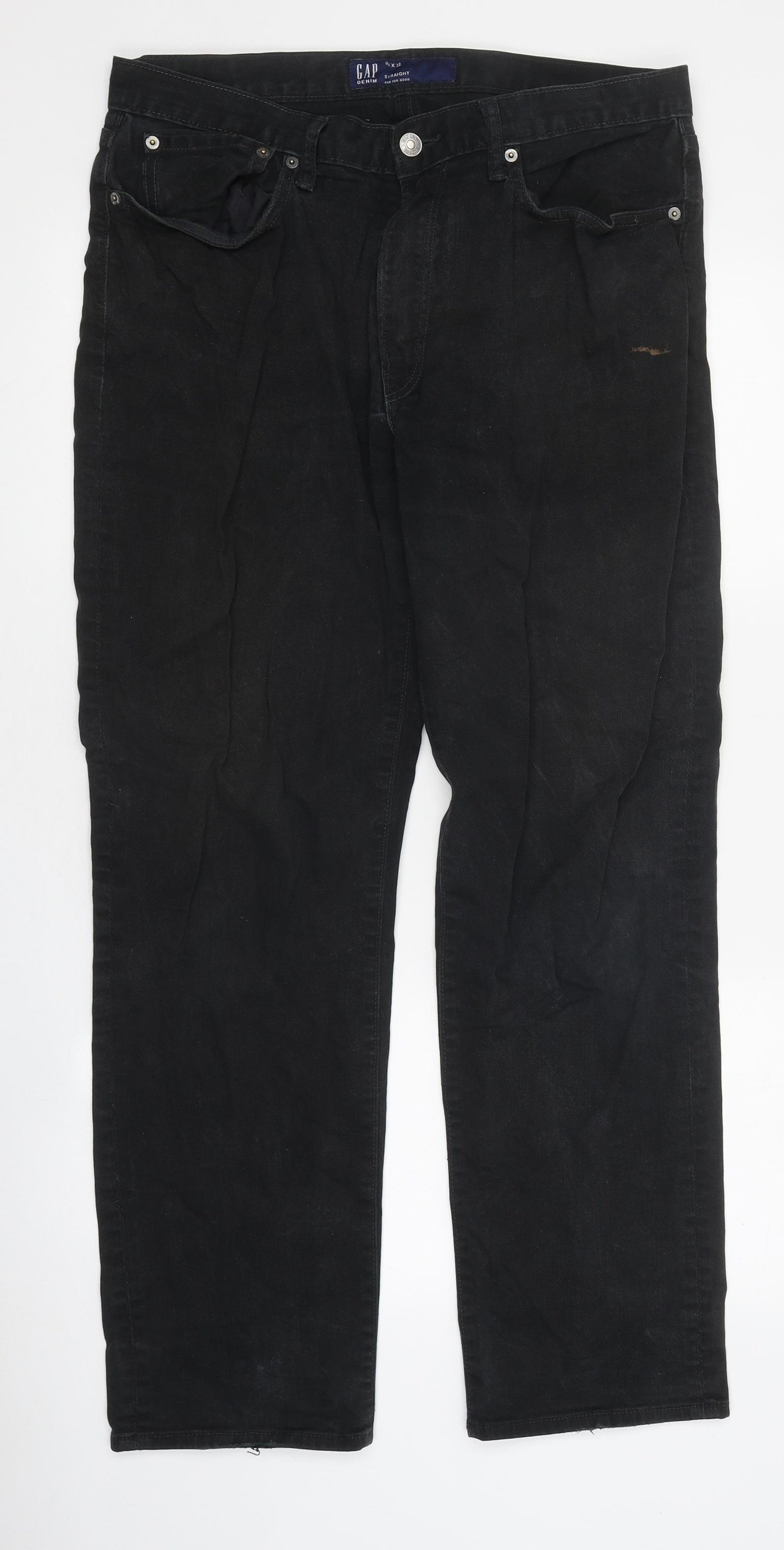 Gap Mens Black Cotton Straight Jeans Size 33 in L32 in Regular Zip