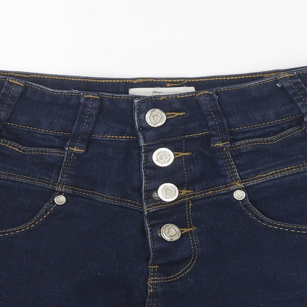 Free2bu Womens Blue 100% Cotton Hot Pants Shorts Size 6 L10 in Regular Button