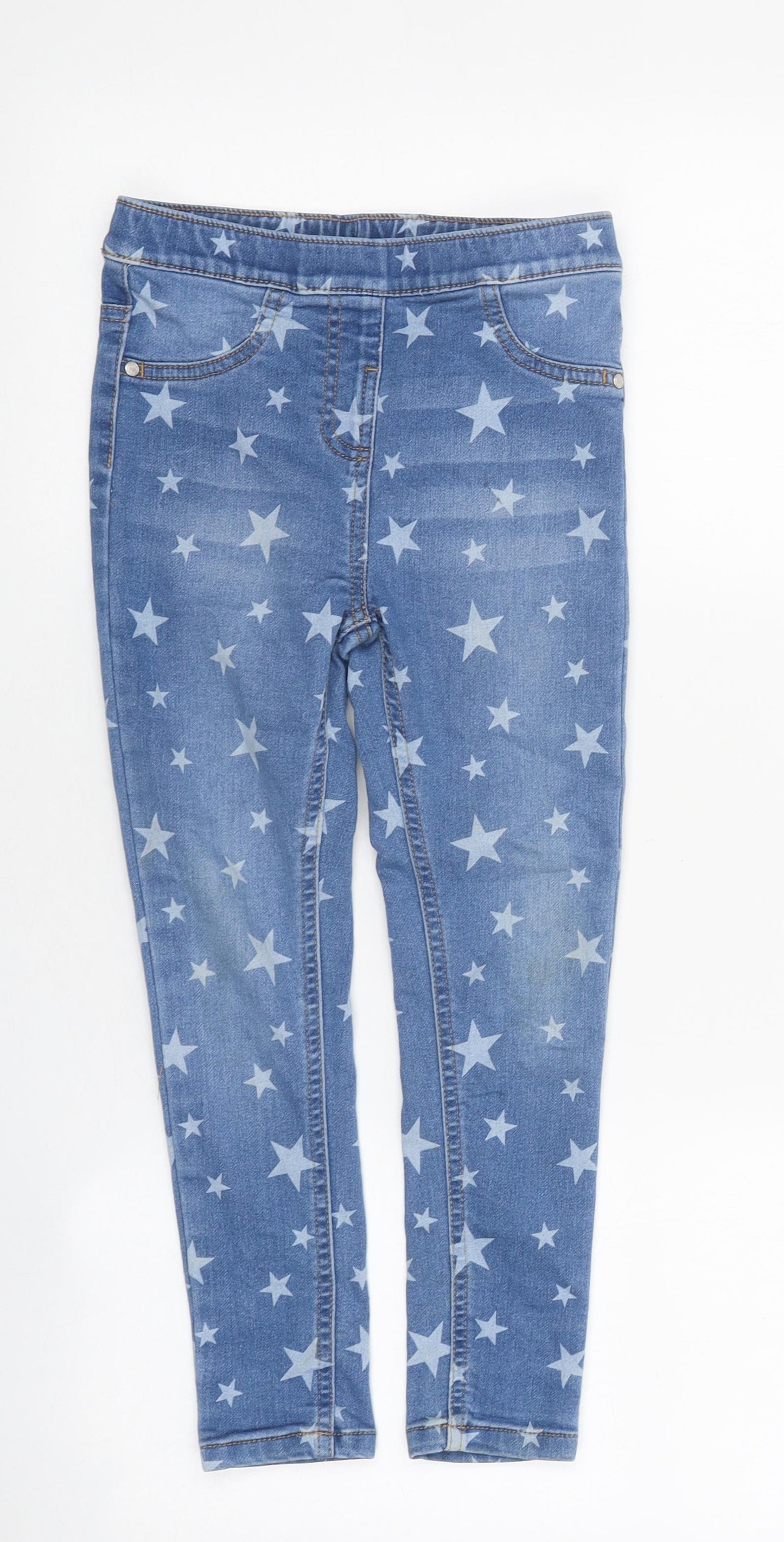M&Co Girls Blue Geometric 100% Cotton Skinny Jeans Size 6-7 Years Regular Pullover - Star Print