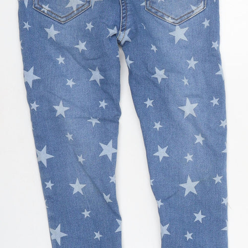 M&Co Girls Blue Geometric 100% Cotton Skinny Jeans Size 6-7 Years Regular Pullover - Star Print