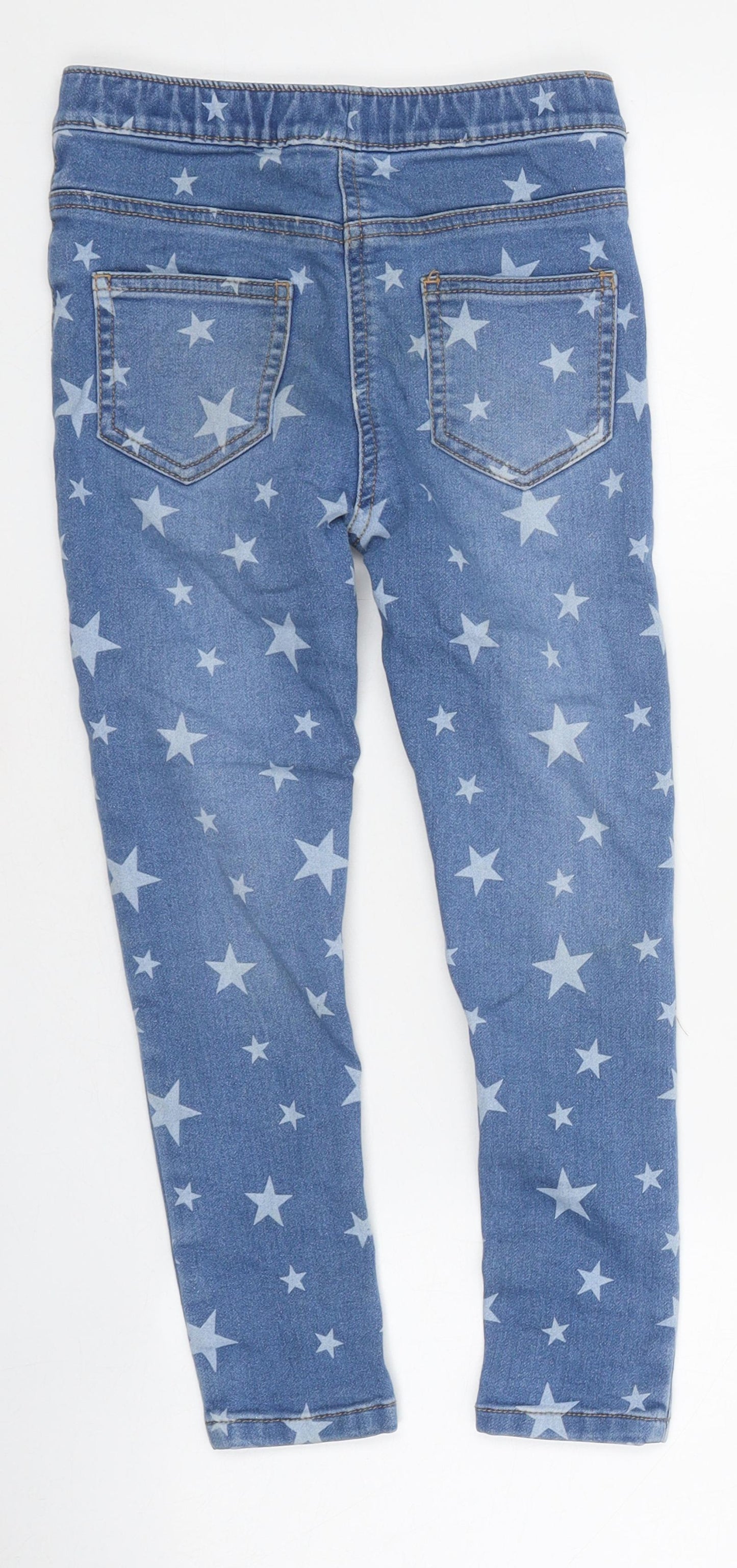 M&Co Girls Blue Geometric 100% Cotton Skinny Jeans Size 6-7 Years Regular Pullover - Star Print